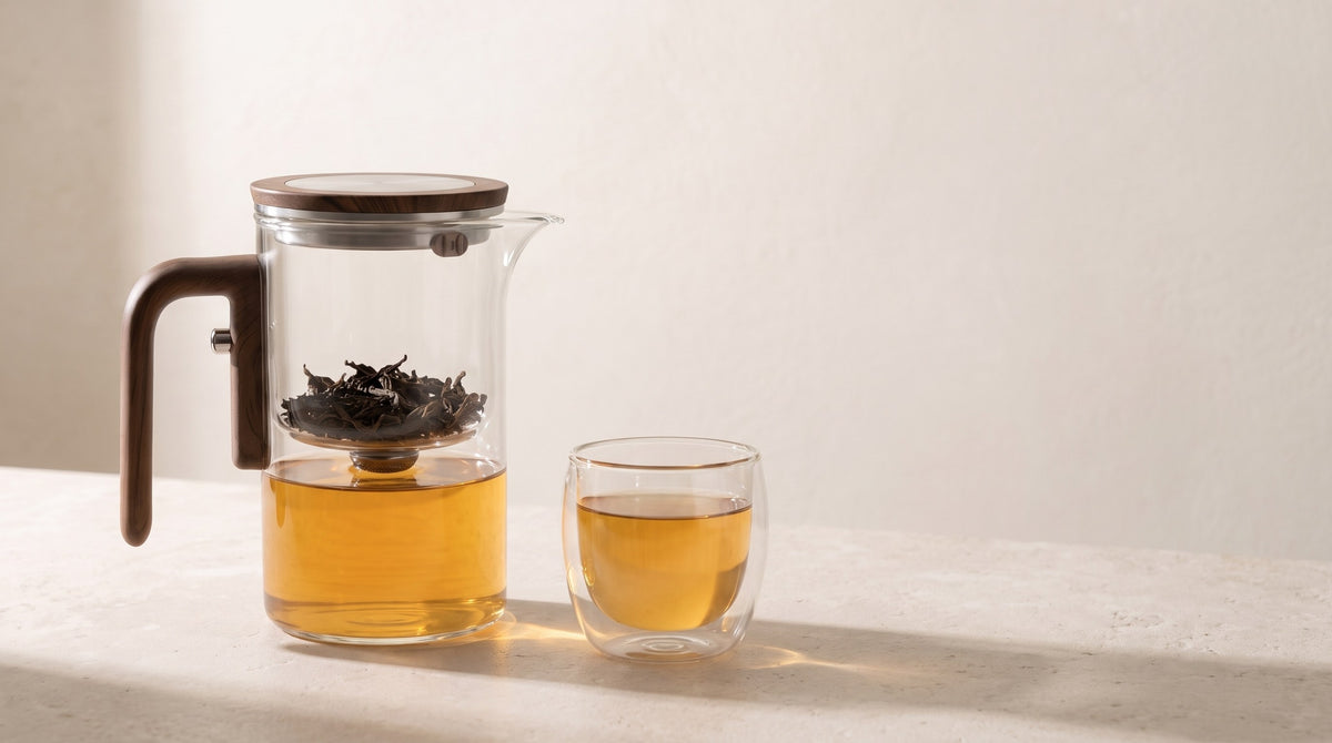 Tea Mood Teekanne mit Glastasse am Fenster