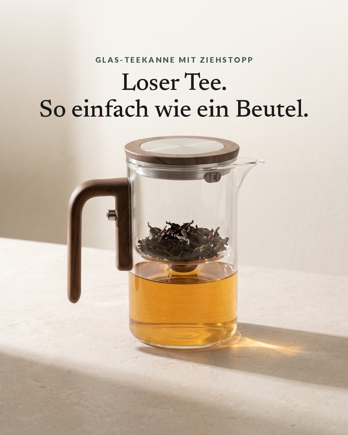 Tea Mood Glas-Teekanne mit Ziehstopp – Loser Tee. So einfach wie ein Beutel.