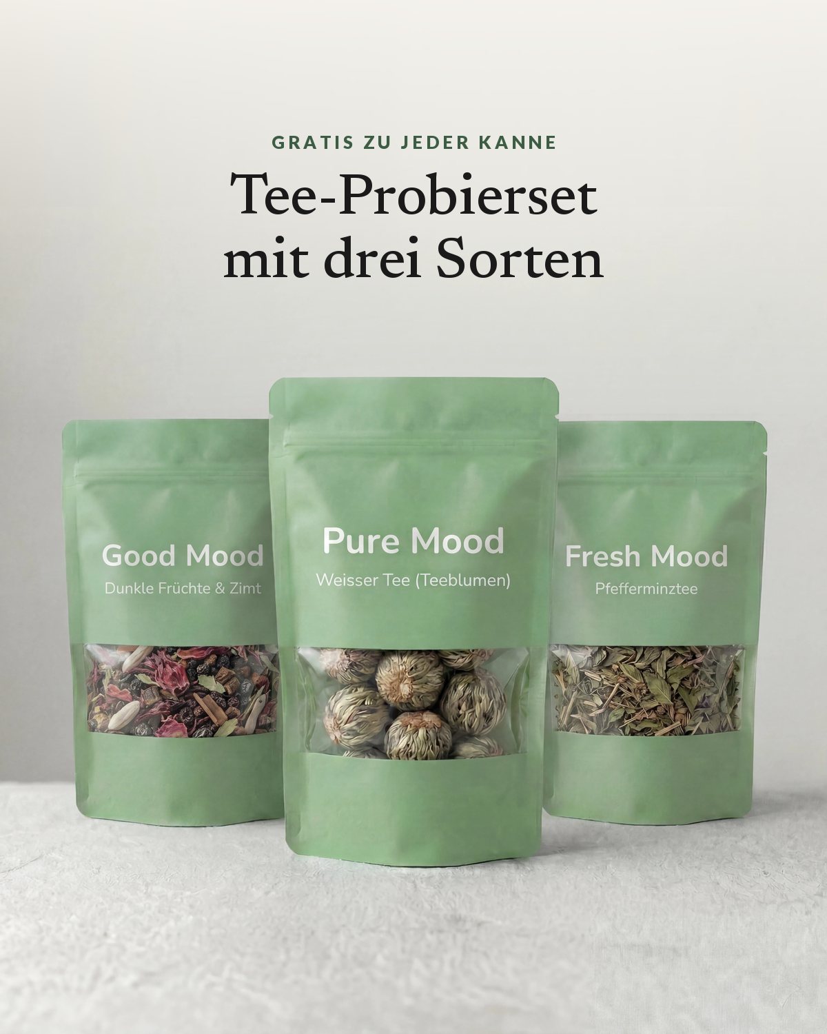 Gratis zu jeder Kanne: Tee-Probierset mit drei Sorten